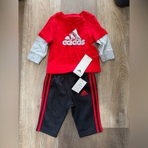 Adidas Infant Red and Black Tracksuit